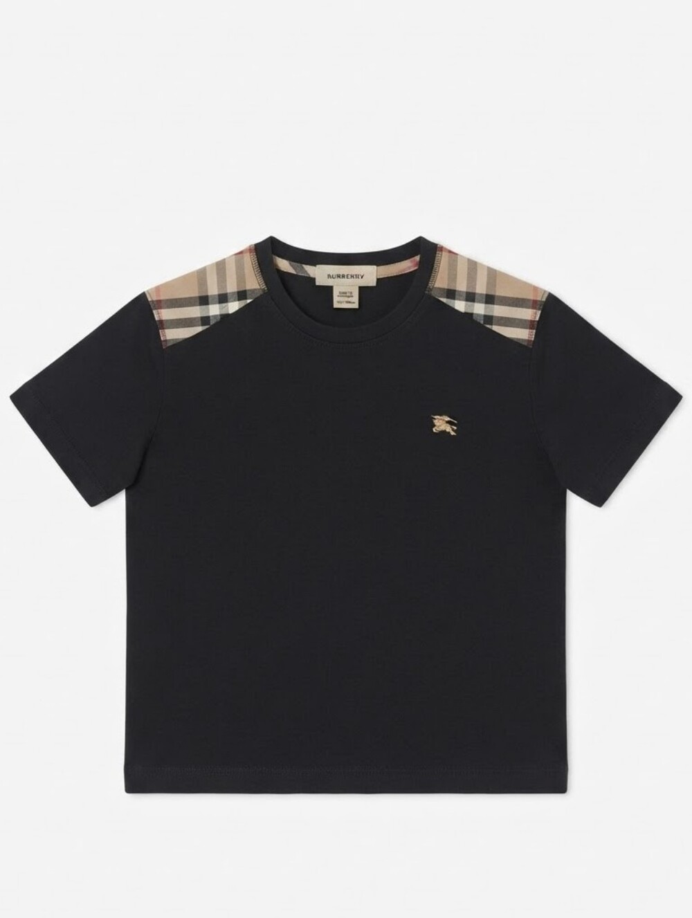 Burberry Kids Black T-Shirt Nova Check Shoulder Logo 10Y 140cm Runs Small